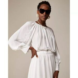 J Crew Collection Top Womens XXS White Blouse Balloon Sleeve Sheer Gathered